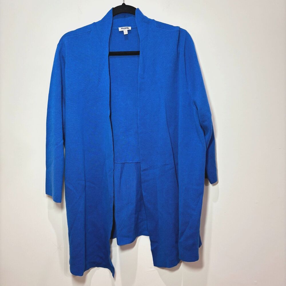 Talbots Blue Open Cardigan Sweater Women 2X Cotton Blend Coastal Office Preppy